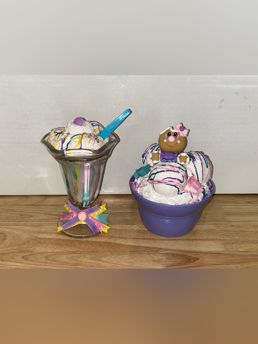 Purple Decorative Ice Cream Bowl and Sundae Accent Set Handmade